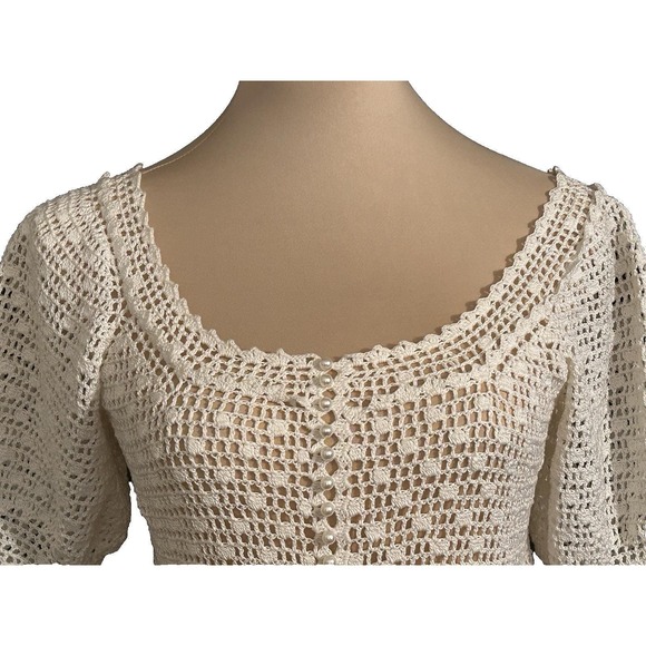 Vintage Cream Handmade Crocheted 2 Piece Top Skirt Dress STUNNING OOAK - Picture 3 of 13